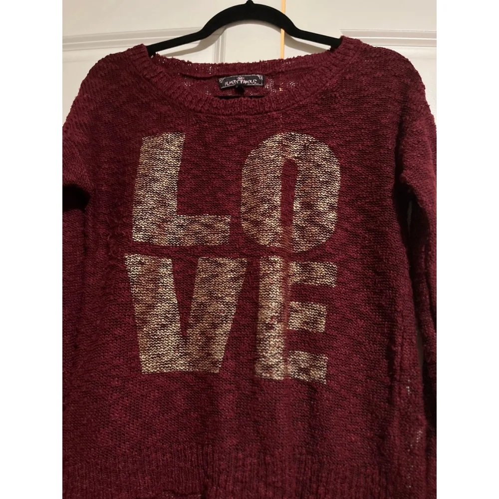 Women's Almost Famous Burgundy Love Sweater Size L - Picture 3 of 5